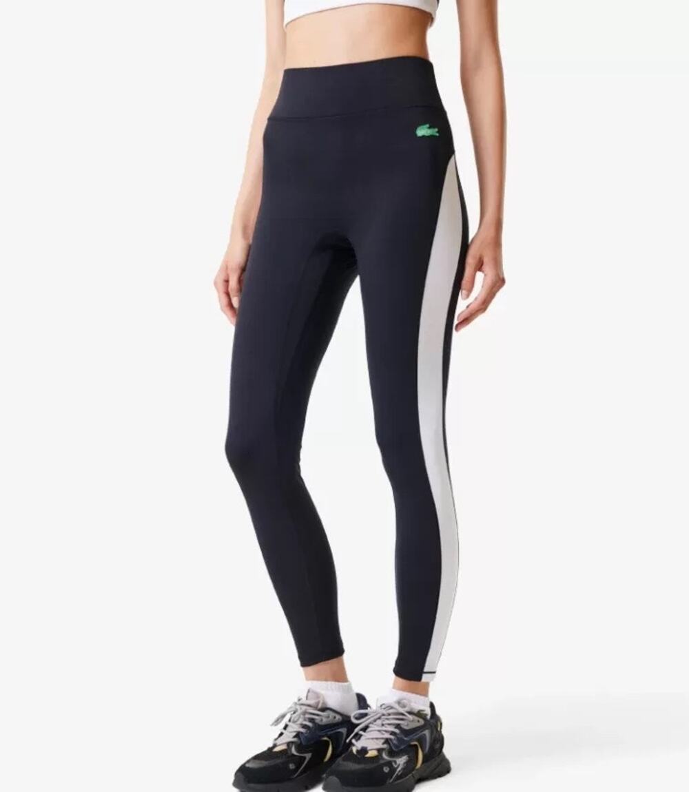 Lacoste x Bandier color block black white leggings sz L